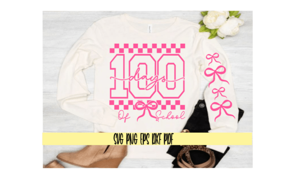 100 Days of School Checker Pattern Bows – T-Shirt Graphics That Elevate Brand Visuals