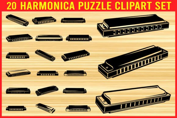 20 Harmonica Puzzle Clipart Vector Set for Crafts & Graphics