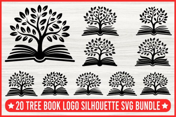 20 Tree Book Logo Silhouette SVG Bundle: Graphics Review