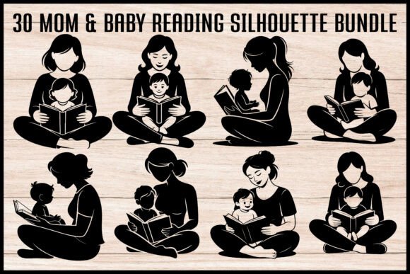 30 Mom Baby Reading Silhouette Bundle – Graphics & Illustrations for Handmade Love