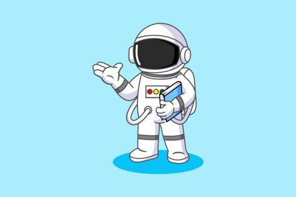 Astronaut Holding a Book Graphics & Illustrations