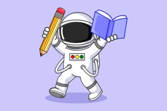 Astronaut Holding Pencil and Book: Graphics & Illustrations