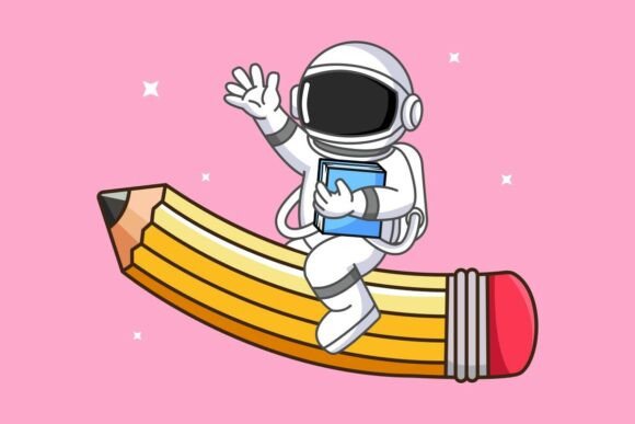 Astronaut on a Pencil Soaring: Graphics & Illustrations