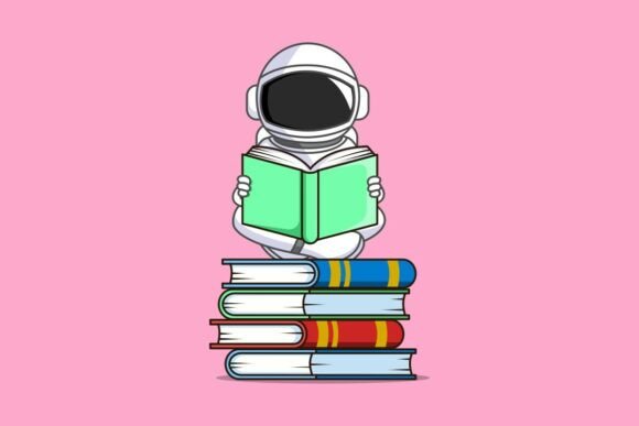 Astronaut Reading Graphics: Educational Illustrations