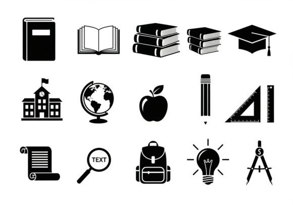 Black and White Educational Book Globe Graphics