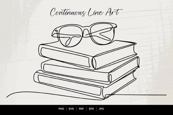 Books and Glasses Line Art for Crafts & Graphics: A Minimalist Design for Book Lovers