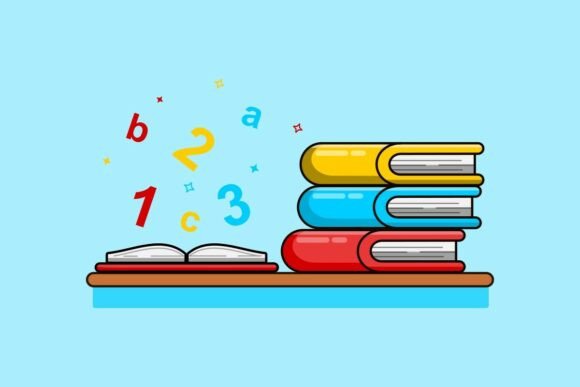 Books and Numbers Educational Graphics & Illustrations