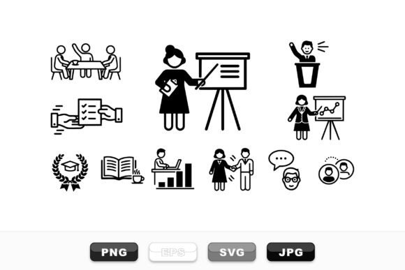 Business Meeting Icons Pack: Clean Design for Versatile Embroidery Projects