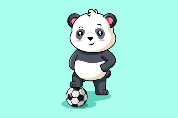Cute Panda Playing Soccer Graphics & Illustrations