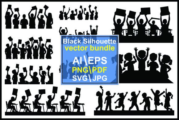Dynamic Editorial Graphics: Silhouette Groups of People Children Han for Content Publishers