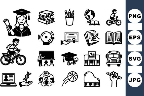 Education Icon Vector Pack: Playful Graphics for Local Business Branding and Crafts Projects