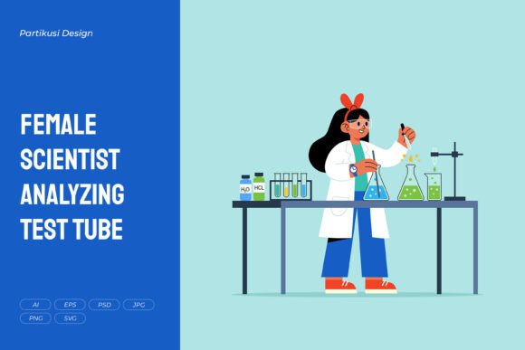 Female Scientist Analyzing Test Tube Graphics: A Smart Visual for Modern Branding