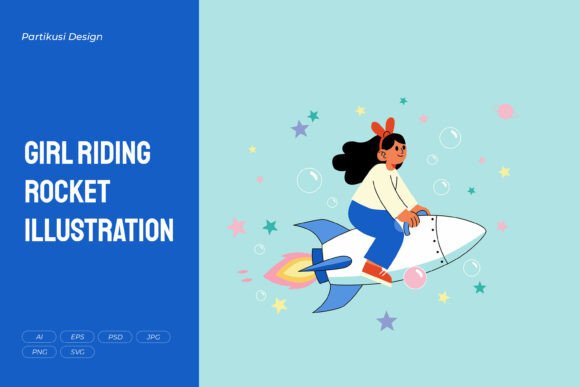 Girl Riding Rocket Illustration: Graphics for Blogs