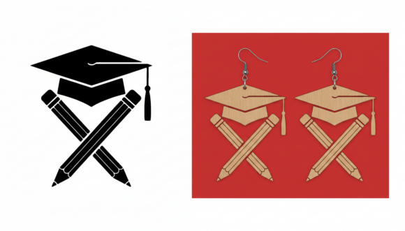 Graduation Cap Crossed Pencils Earring Graphics for Crafts