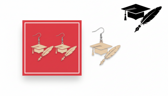 Graduation Cap Feather Pen Earring Laser Graphics for Crafts