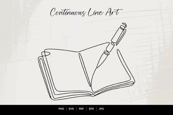 Open Book and Pen Line Art for Crafts & Graphics