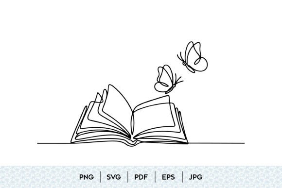 Open Book Butterfly Line Art SVG: Graphics & Illustrations