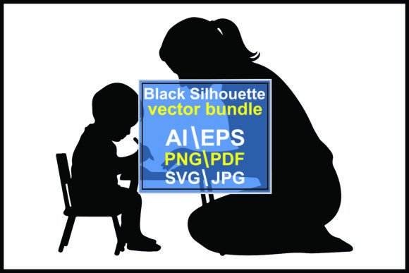 Silhouette Woman Teaching Child Write Graphics & Illustrations