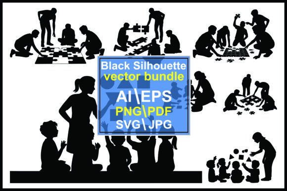 Silhouettes of People Playing Puzzles: Graphics & Illustrations