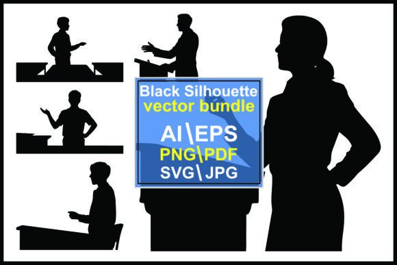Silhouettes People Speaking at Podiums Graphics & Illustrations