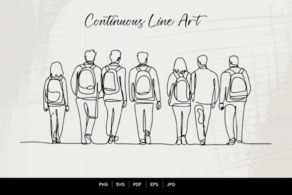 Students Walking Line Art SVG: Graphics & Illustrations