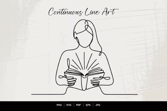 Woman Reading Book Line Art for Crafts & Graphics Projects